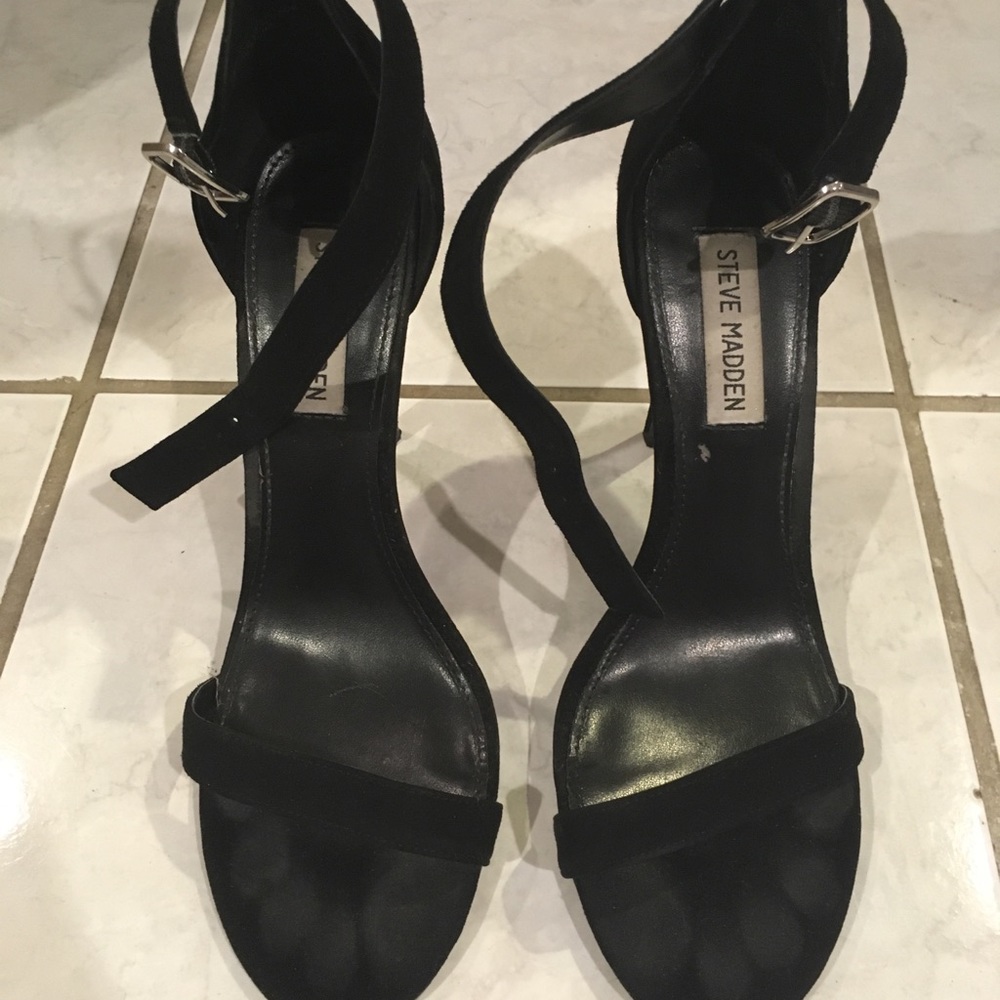 Barely there black heeled sandals